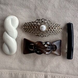✨ VINTAGE 80s 90s Hair Clip Bundle - Pearl Filigree, Tortoise, & Minimalist Set